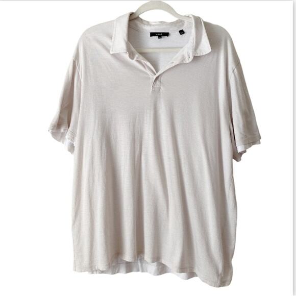 Vince | Men’s Double Layer Polo Shirt Pinstripes Short Sleeves Tan White XXL - Picture 2 of 8